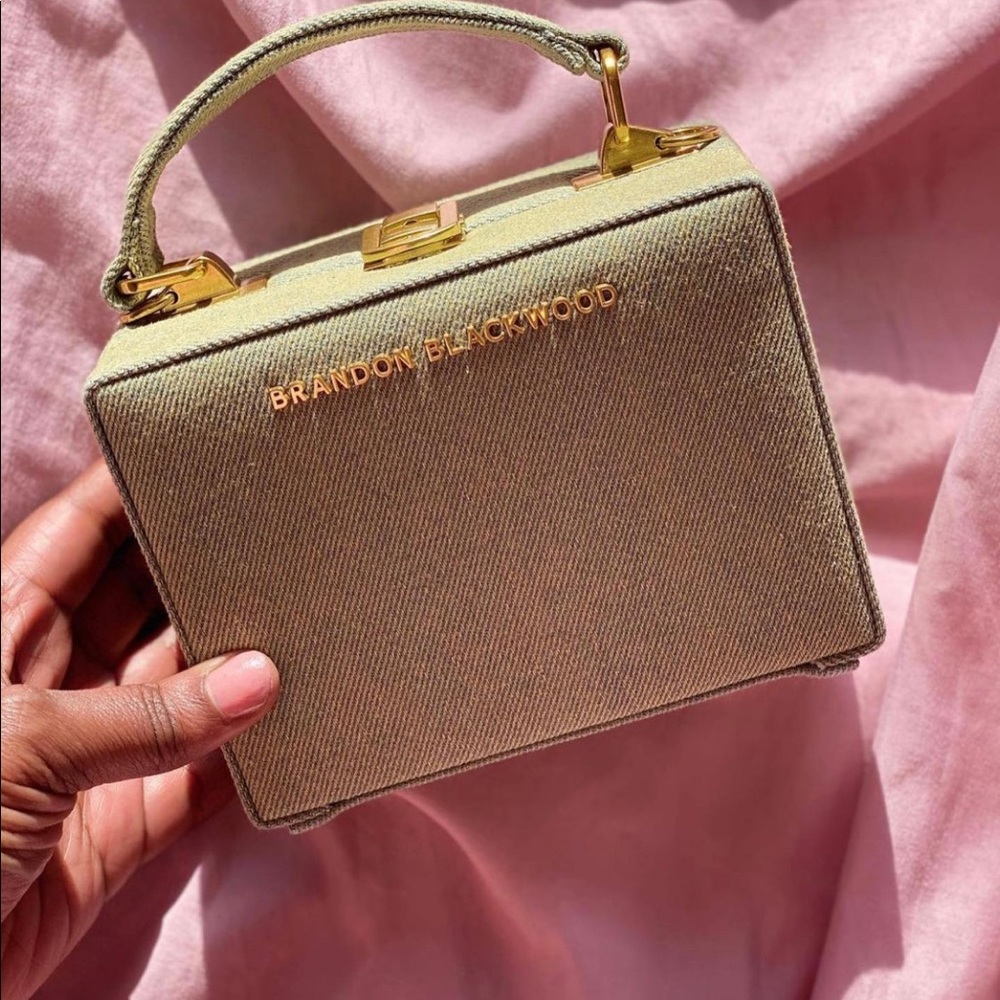 Brandon Blackwood Mini KENDRICK TRUNK GREEN DENIM and gold hardware